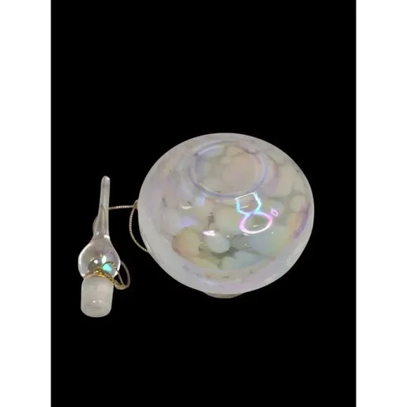 Vtg White Iridescent Art Glass Perfume Bottle With Tear Drop Stopper 5.75" - Picture 7 of 9